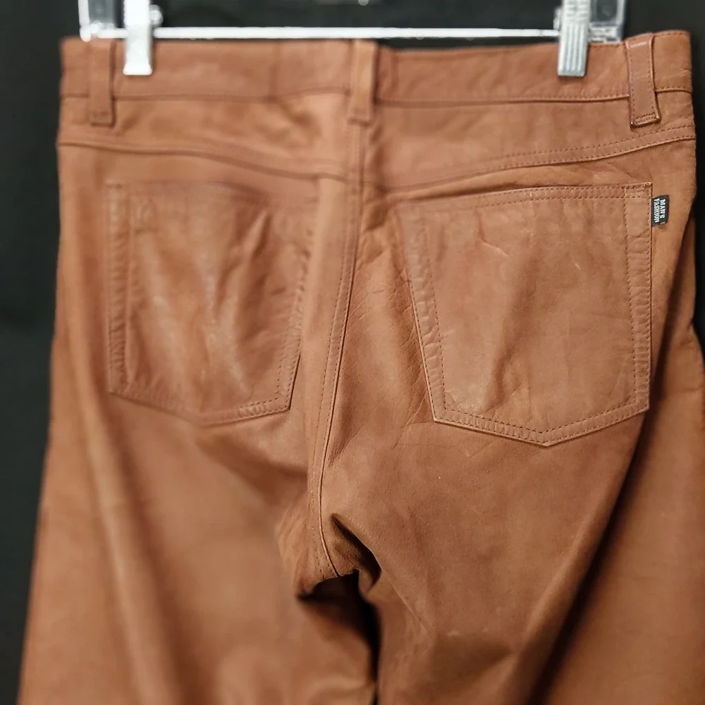 Mans Fashion Brown Nubuck Buffalo Leather Pants Straight Leg 33x27 German Leder